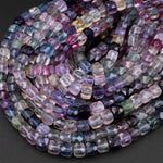 Natural Fluorite Faceted 6mm 7mm Cube Square Dice Beads Purple Green Pink Blue Gemstone 15.5" Strand