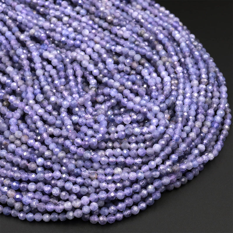 Natural Tanzanite Round Beads 2mm 3mm 4mm 6mm Micro Faceted Real Genuine Gemstone 15.5" Strand