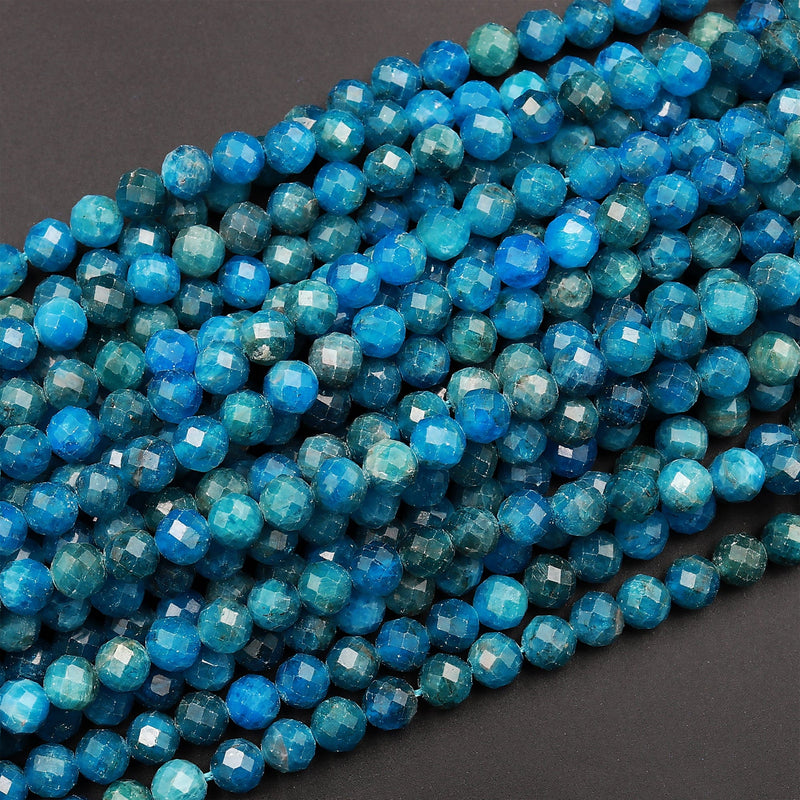 AA Micro Faceted Natural Apatite 4mm 6mm Round Beads 16" Strand