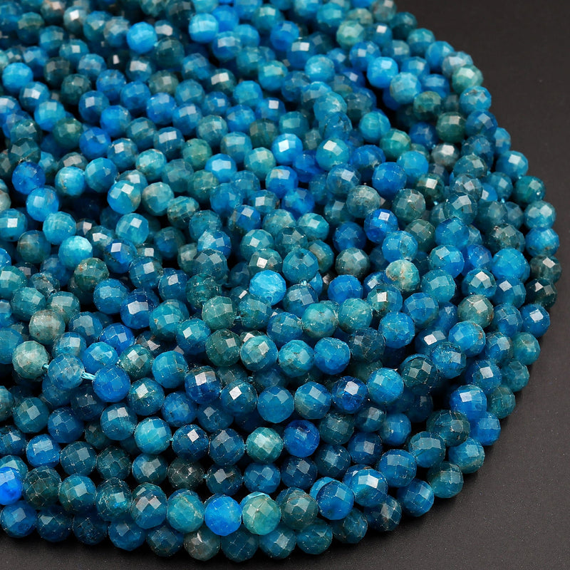 AA Micro Faceted Natural Apatite 4mm 6mm Round Beads 16" Strand