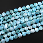 Natural Larimar Coin 10mm Beads Real Genuine Blue Larimar From Dominican Republic 15.5" Strand