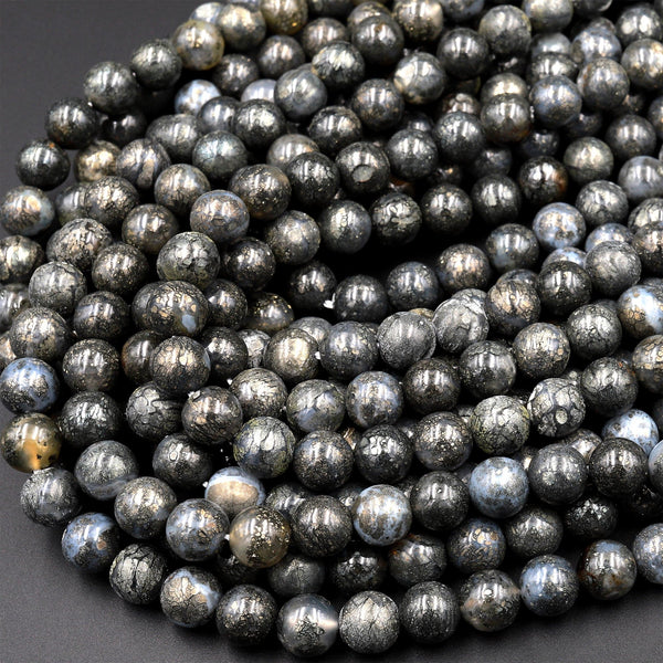 Rare Nipomo Marcasite Agate From California Natural Pyrite in Agate 6mm 8mm 10mm Round Beads Powerful Manifestation Stone 15.5" Strand