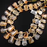 Natural Golden Yellow Citrine Faceted Trapezoid Rectangle Cushion Beads Unique Tapered Teardrop Cut Good for Focal Pendant 16" Strand