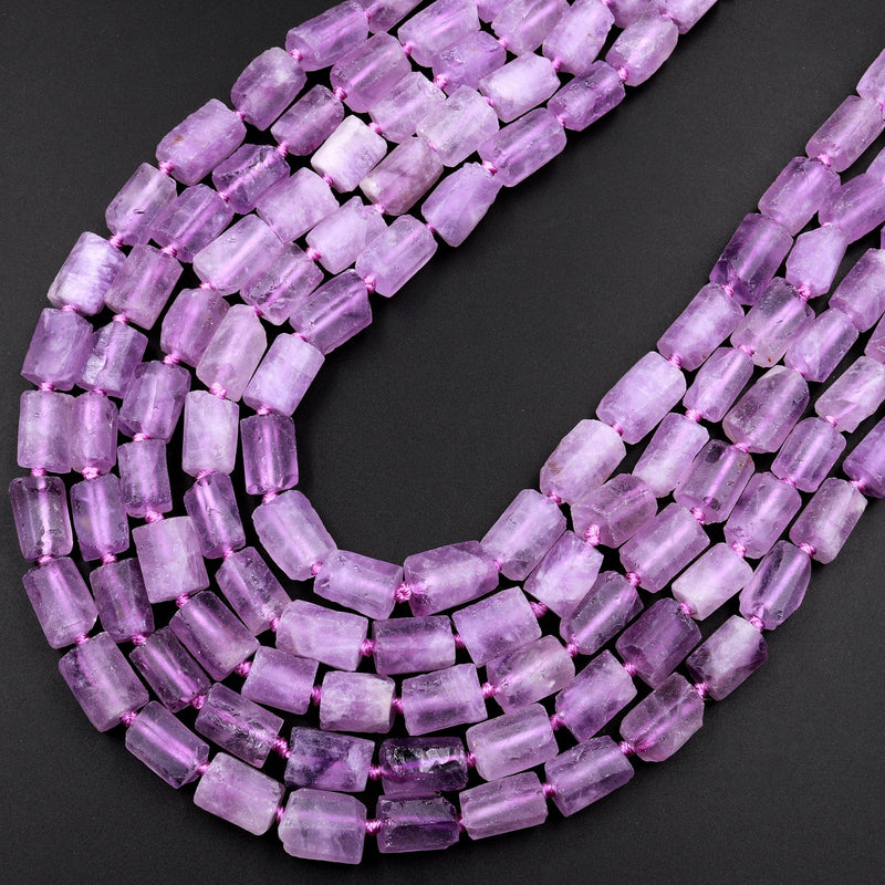 Matte Finish Natural Amethyst Tube Beads Organic Rough Raw Purple Amethyst Gemstone High Quality Faceted Matte Tube Beads Full 15.5" Strand
