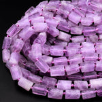 Matte Finish Natural Amethyst Tube Beads Organic Rough Raw Purple Amethyst Gemstone High Quality Faceted Matte Tube Beads Full 15.5" Strand