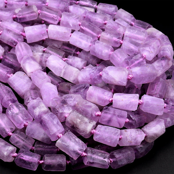 Matte Finish Natural Amethyst Tube Beads Organic Rough Raw Purple Amethyst Gemstone High Quality Faceted Matte Tube Beads Full 15.5" Strand