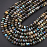 Natural Labradorite Smooth Rondelle Beads 6mm 8mm 10mm 12mm Brilliant Rainbow Blue Fire Flashes 15.5" Strand