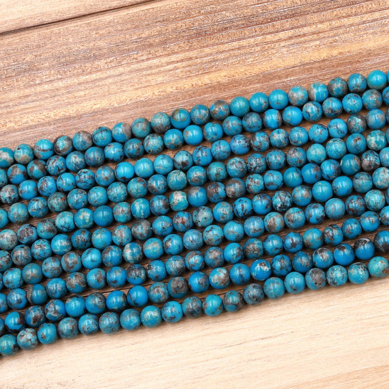6 mm Blue Turquoise Round Stone Beads Woven Wax Cord Adjustable