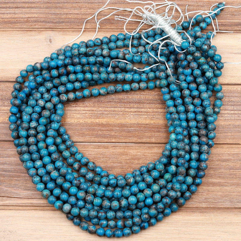 Natural Blue Turquoise 4mm 6mm Round Beads High Quality Real Genuine Vibrant Blue Arizona Turquoise Gemstone 16" Strand