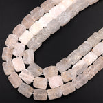 Natural Rock Crystal Quartz Druzy Raw Drusy Rectangle Cushion Cut Beads 15.5" Strand