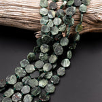 Natural Seraphinite Beads Hexagon Octagon Flat Thin Slice Nuggets Raw Real Genuine Russian Green Seraphinite Gemstone Beads 16" Strand