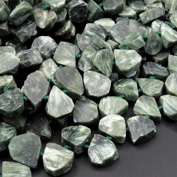 Natural Russian Seraphinite 8mm 10mm Teardrop Beads Raw Organic Cut 16" Strand