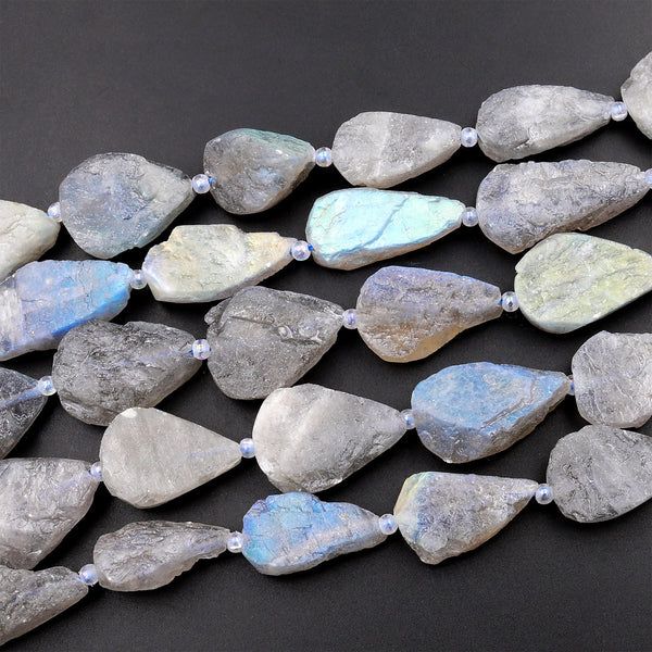 New Organic Cut Rough Raw Unpolished Natural Labradorite Large Teardrop 12mm 18mm Briolette Beads 15.5" Strand