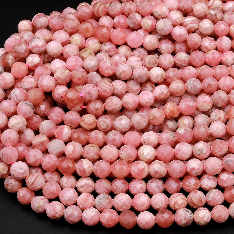 Natural Pink Rhodochrosite 4mm 6mm Faceted Round Beads Micro Laser Diamond Cut Genuine Red Pink Gemstone 16" Strand