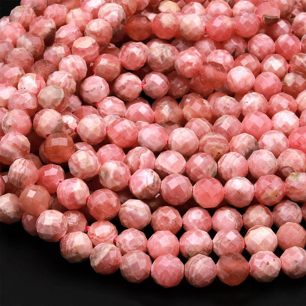 Natural Pink Rhodochrosite 4mm 6mm Faceted Round Beads Micro Laser Diamond Cut Genuine Red Pink Gemstone 16" Strand