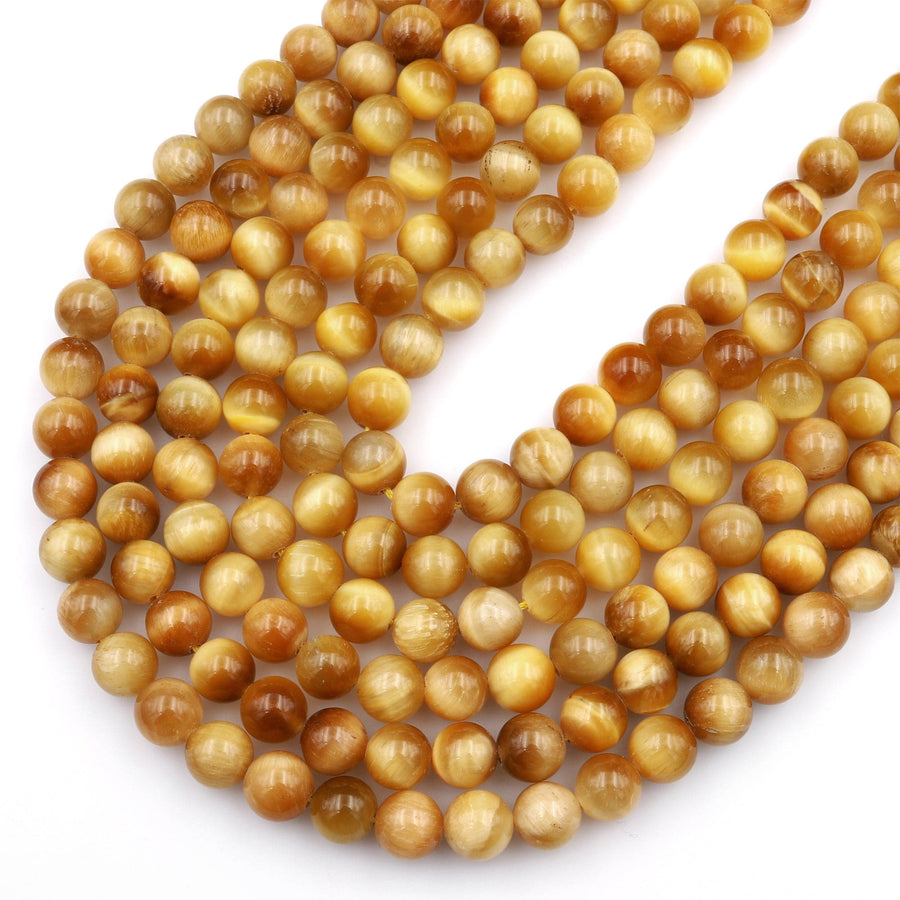 Natural Blonde Tiger Eye Beads Smooth 4mm, 6mm 8mm 10mm 12mm Round Amazing Chatoyance 16" Strand