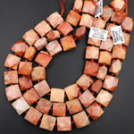 Large Faceted Natural Orange Red Indonesian Fossil Coral Beads Chunky Square Nugget Red Brown Tan Orange Beads 16" Strand