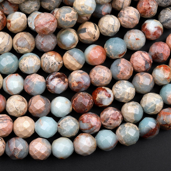 Natural Snake Skin Jasper Faceted 4mm 6mm 8mm Round Beads Earth Tones Tan Brown Red Beads Aka African Blue Opal 15.5" Strand