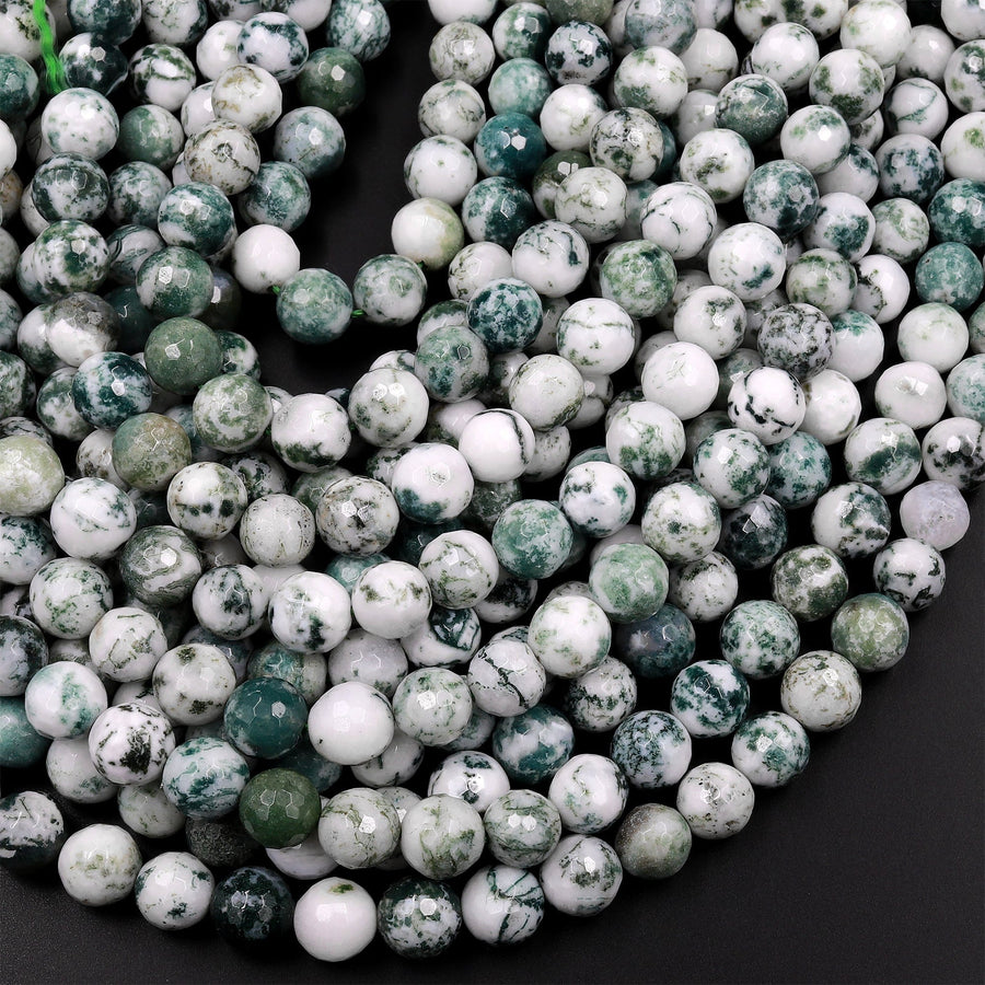 AAA Natural Green Tree Agate Faceted 6mm 8mm 10mm Round Beads 15.5" Strand