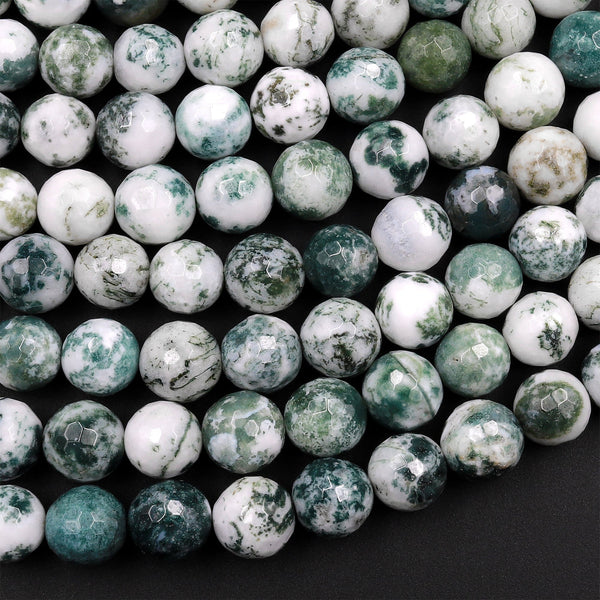 AAA Natural Green Tree Agate Faceted 6mm 8mm 10mm Round Beads 15.5" Strand