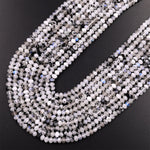Micro Faceted Natural Rainbow Moonstone Rondelle Beads 3mm 4mm 15.5" Strand