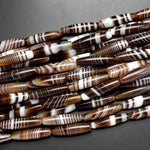 AAA Natural Brown Tibetan Agate Beads Long Slender Barrel Cylinder Tube 15.5" Strand