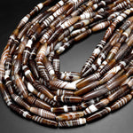 AAA Natural Brown Tibetan Agate Beads Long Slender Barrel Cylinder Tube 15.5" Strand