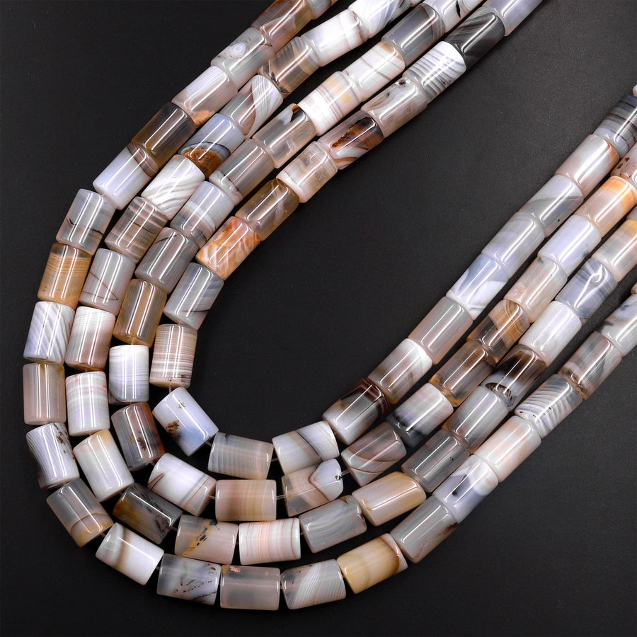 Natural Montana Agate Beads Highly Polished Smooth Tube Cylinder 15.5" Strand