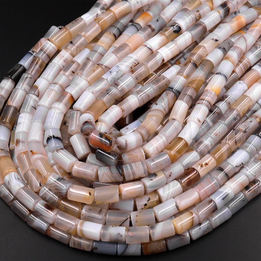 Natural Montana Agate Beads Highly Polished Smooth Tube Cylinder 15.5" Strand