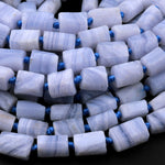 Blue Lace Agate Faceted Tube Matte Finish Beads 15.5" Strand