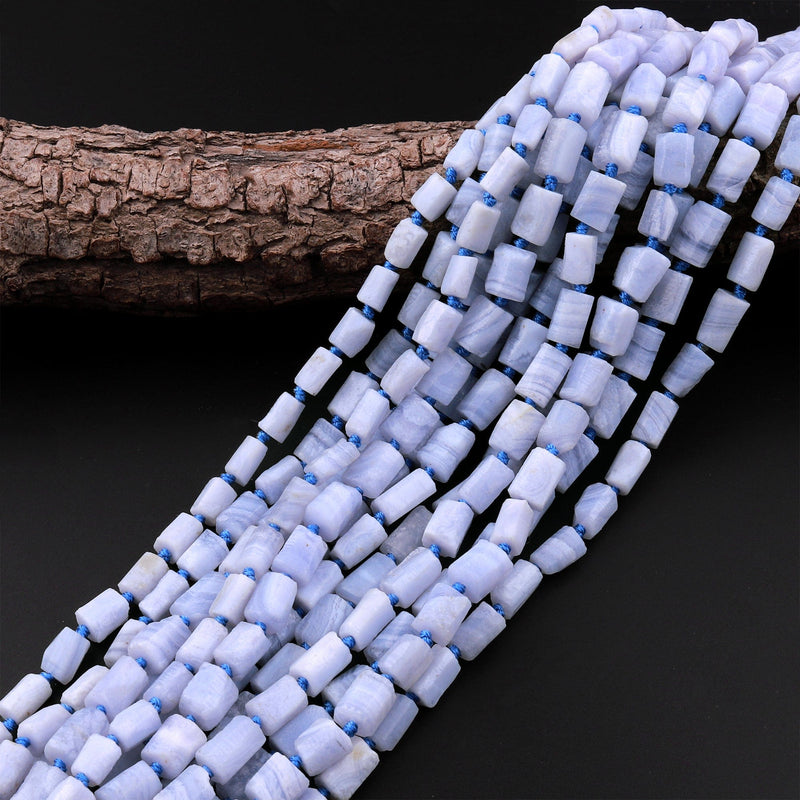 Blue Lace Agate Faceted Tube Matte Finish Beads 15.5" Strand