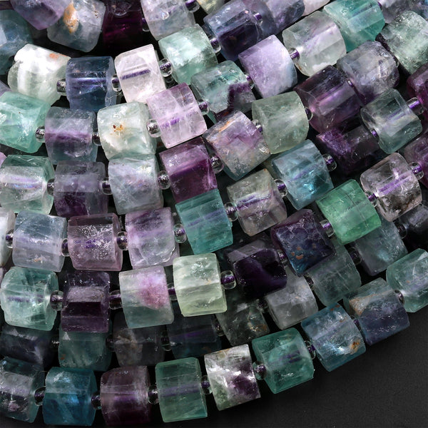 Natural Fluorite Faceted Rondelle Beads Sharp Facets Laser Diamond Cut Purple Green Blue Gemstone Beads 15.5" Strand