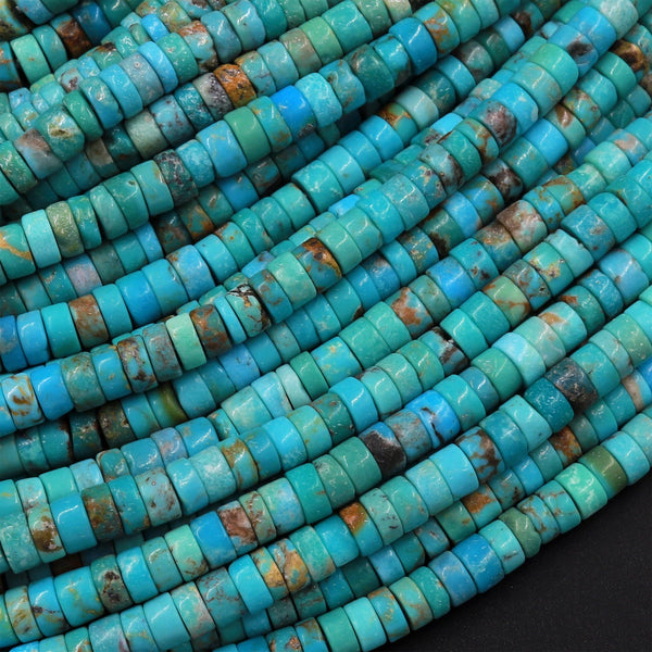 Genuine 100% Natural Turquoise Heishi Beads 3mm 4mm 7mm Bright Blue Green Gemstone 15.5" Strand