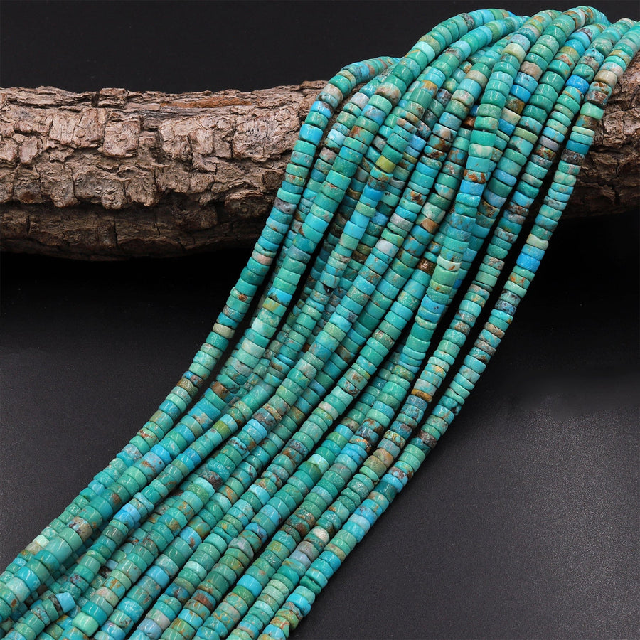 Genuine 100% Natural Turquoise Heishi Beads 3mm 4mm 7mm Bright Blue Green Gemstone 15.5" Strand