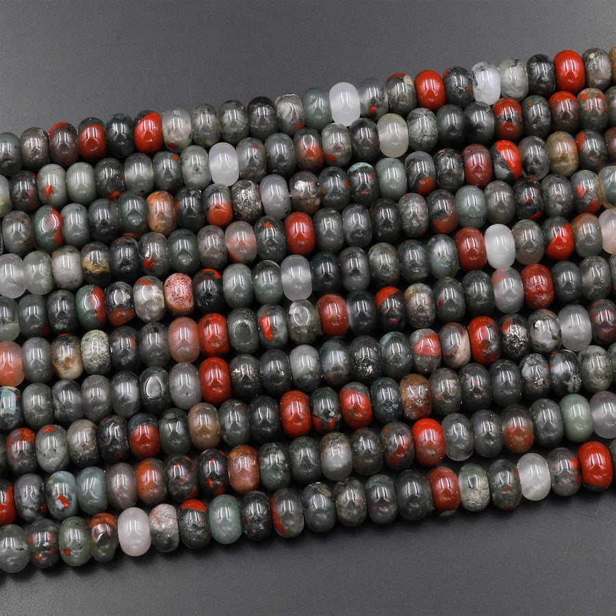 Natural African Bloodstone Smooth Rondelle Beads 6mm 8mm 10mm 15.5" Strand