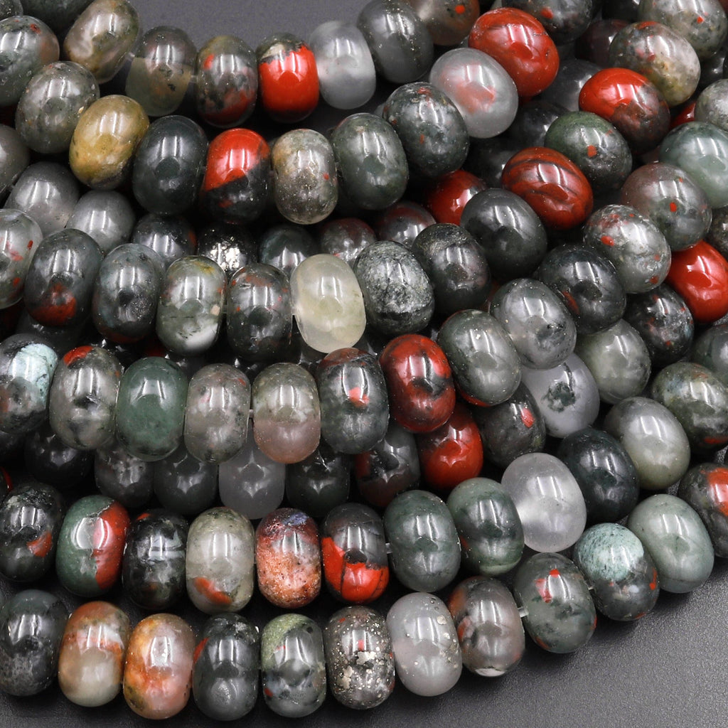 Natural African Bloodstone Smooth Rondelle Beads 6mm 8mm 10mm 15.5" Strand