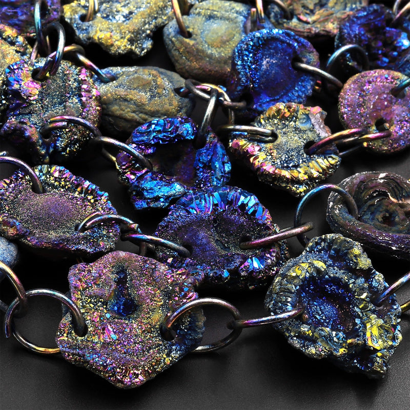 Iridescent Blue Titanium Druzy Earrings