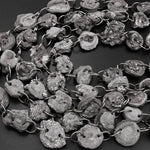 Metallic Silver Rose Chalcedony Druzy Galaxy Flower Drusy 2 Hole Drilled Beads Free Form Sparkling Raw Agate Druzy Geode Beads 15.5" Strand