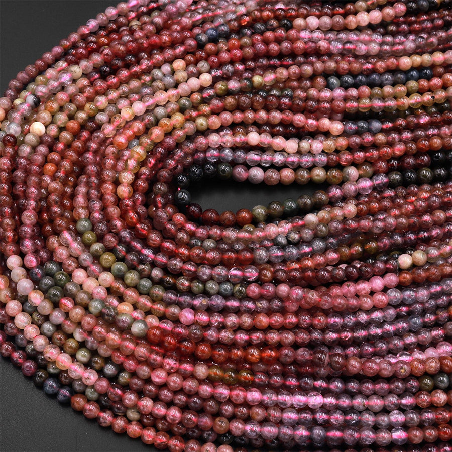 Natural Multicolor Watermelon Pink Green Tourmaline 4mm Smooth Round Beads 15.5" Strand
