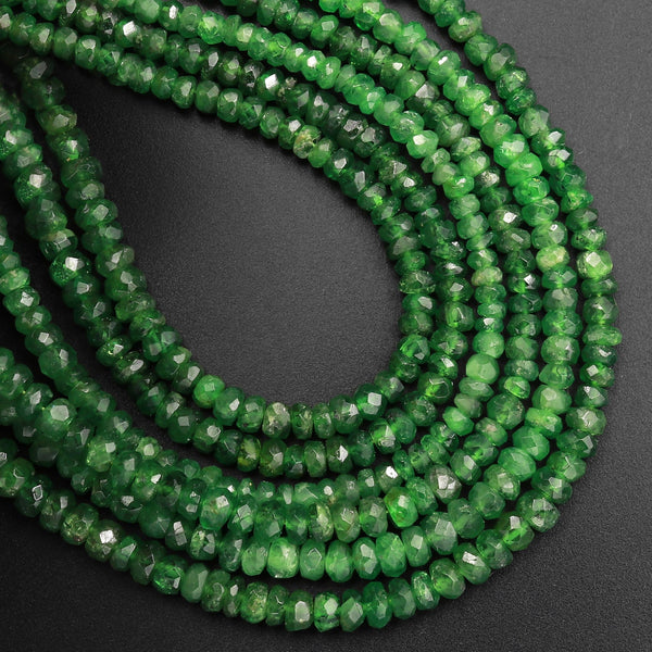 Micro Faceted AAA Tiny Small Natural Green Tsavorite Rondelle Beads 3mm Faceted Rondelle Gemstone Beads 14" Strand