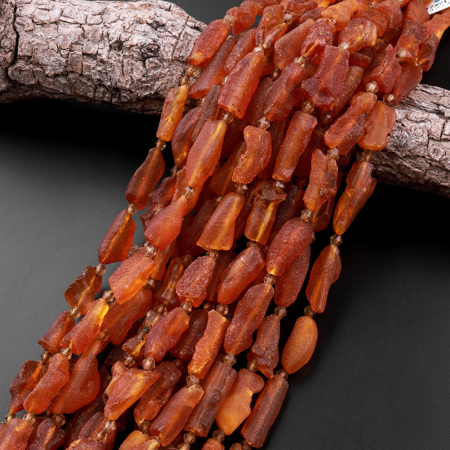 Real Genuine Natural Baltic Amber Beads Honey Golden Brown Amber Large Freeform Tube Nuggets 15.5" Strand