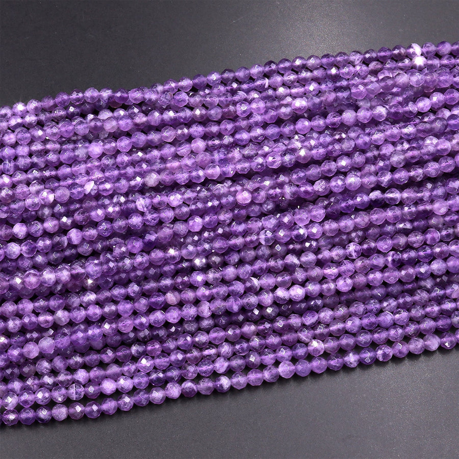 Natural Amethyst Round Beads 4mm 5mm Miro Faceted Gemstone 15.5" Strand
