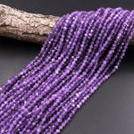 Natural Amethyst Round Beads 4mm 5mm Miro Faceted Gemstone 15.5" Strand