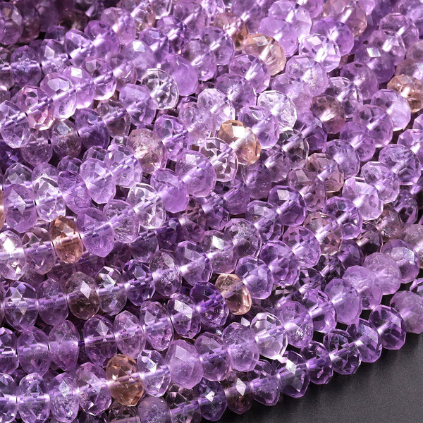 Faceted Natural Ametrine 6mm 8mm Rondelle Beads 15.5" Strand