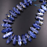 Large Natural Denim Blue Sodalite Beads Faceted Double Terminated Points Center Drilled Focal Pendants 15.5" Strand