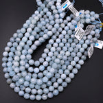 Natural Blue Aquamarine Beads Faceted 6mm 8mm 10mm 12mm 14mm Round Beads Gemstone 15.5" Strand