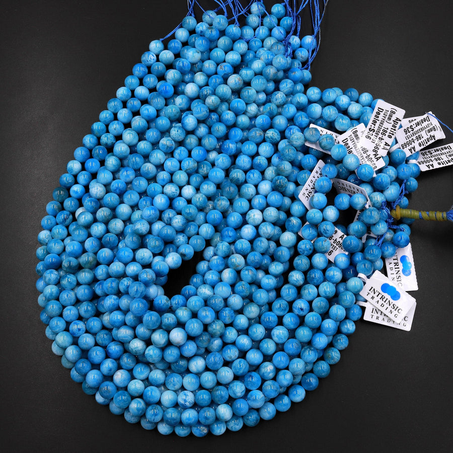 Natural Heavenly Blue Apatite 6mm 8mm 10mm Round Beads 15.5" Strand