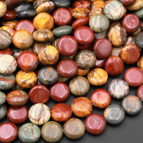 Natural Red Creek Jasper Beads 8mm 12mm Coin 15.5" Strand – Intrinsic Trading