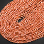 Natural Sunstone Micro Faceted 4mm Coin Flat Disc Dazzling Facets Small Fiery Orange Red Gemstone Diamond Cut 15.5" Strand