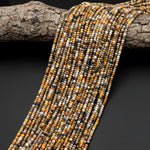 Faceted Natural Bumble Bee Jasper 3mm 4mm Rondelle Beads Micro Diamond Cut Gemstone 15.5" Strand